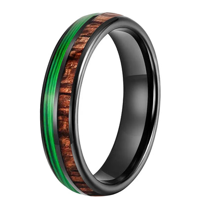 The Verdant String - Koa Wood and Guitar String Tungsten Ring - Black Color 6mm / 12.5