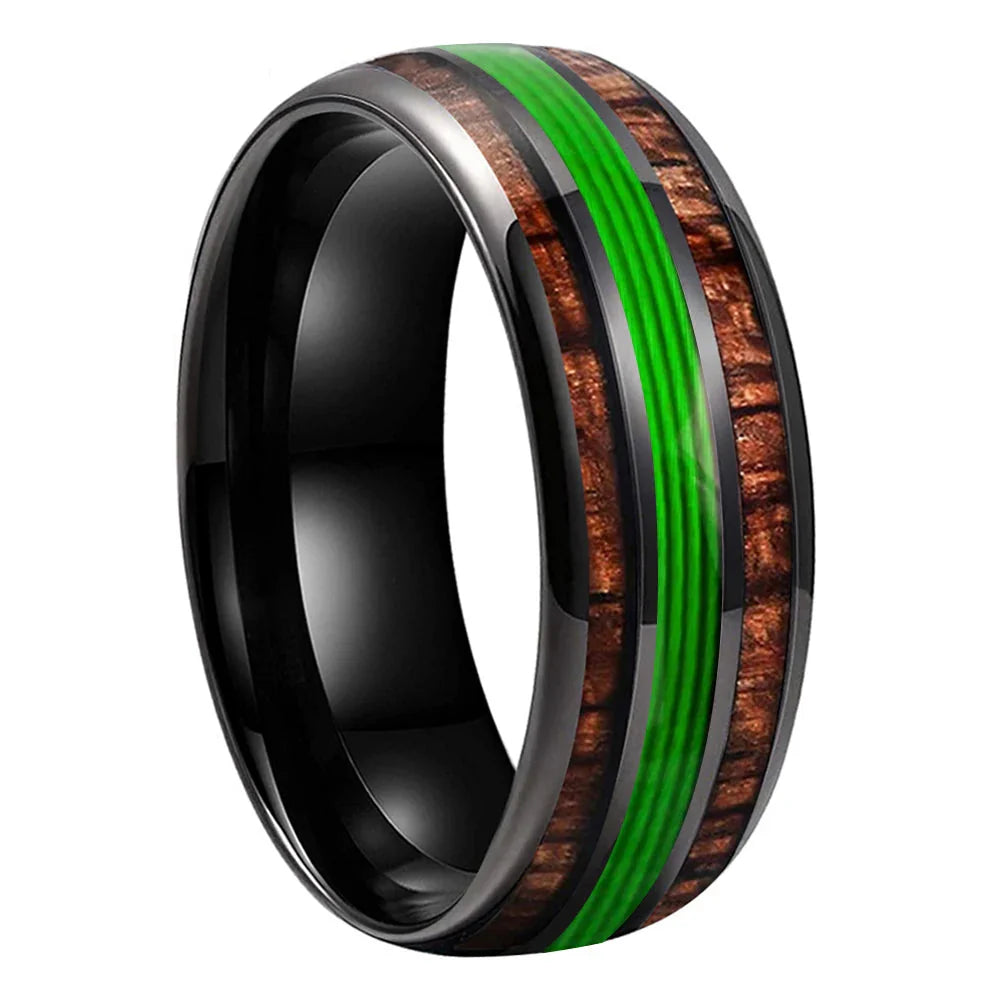 The Verdant String - Koa Wood and Guitar String Tungsten Ring - Black Color 8mm / 12.5