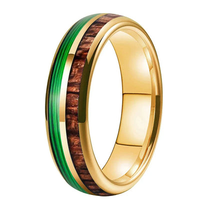 The Verdant String - Koa Wood and Guitar String Tungsten Ring - Gold 6mm / 12.5
