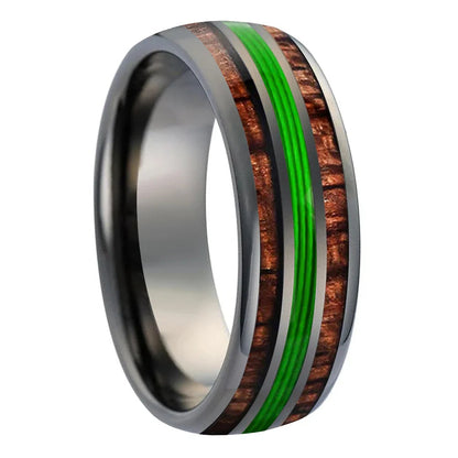 The Verdant String - Koa Wood and Guitar String Tungsten Ring - Gunmetal color 8mm / 12.5