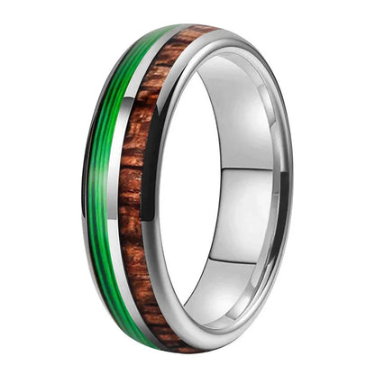 The Verdant String - Koa Wood and Guitar String Tungsten Ring - Silver Color 6mm / 12.5