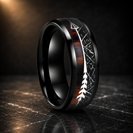 The Voidkoa - Black Meteorite and Koa Wood Tungsten Ring - Black / 8MM / 5 - rings