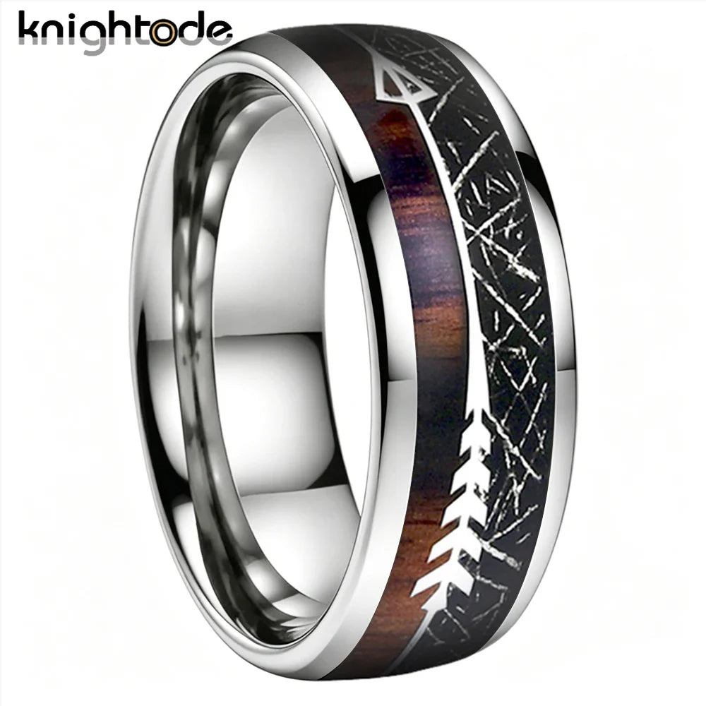 The Voidkoa - Black Meteorite and Koa Wood Tungsten Ring - rings