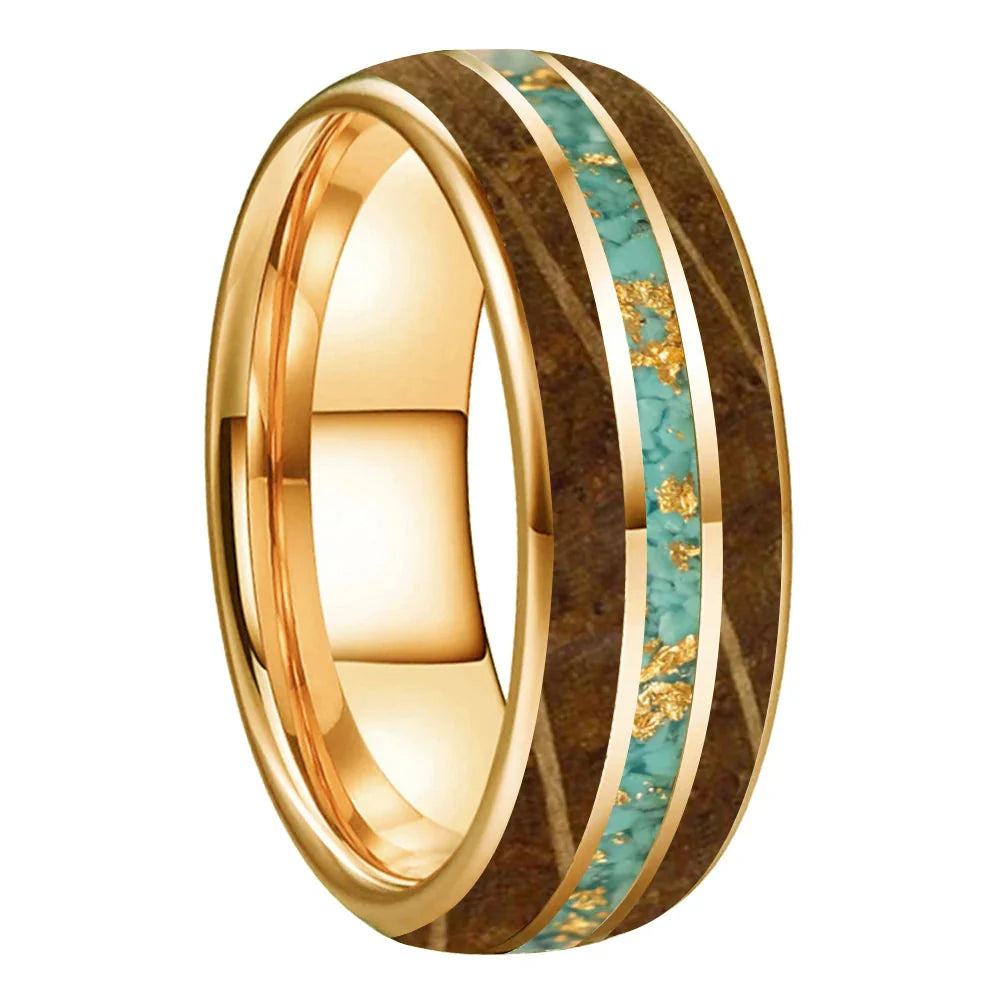 The Whiskeyturq - Whiskey Wood and Turquoise Tungsten Ring - rings