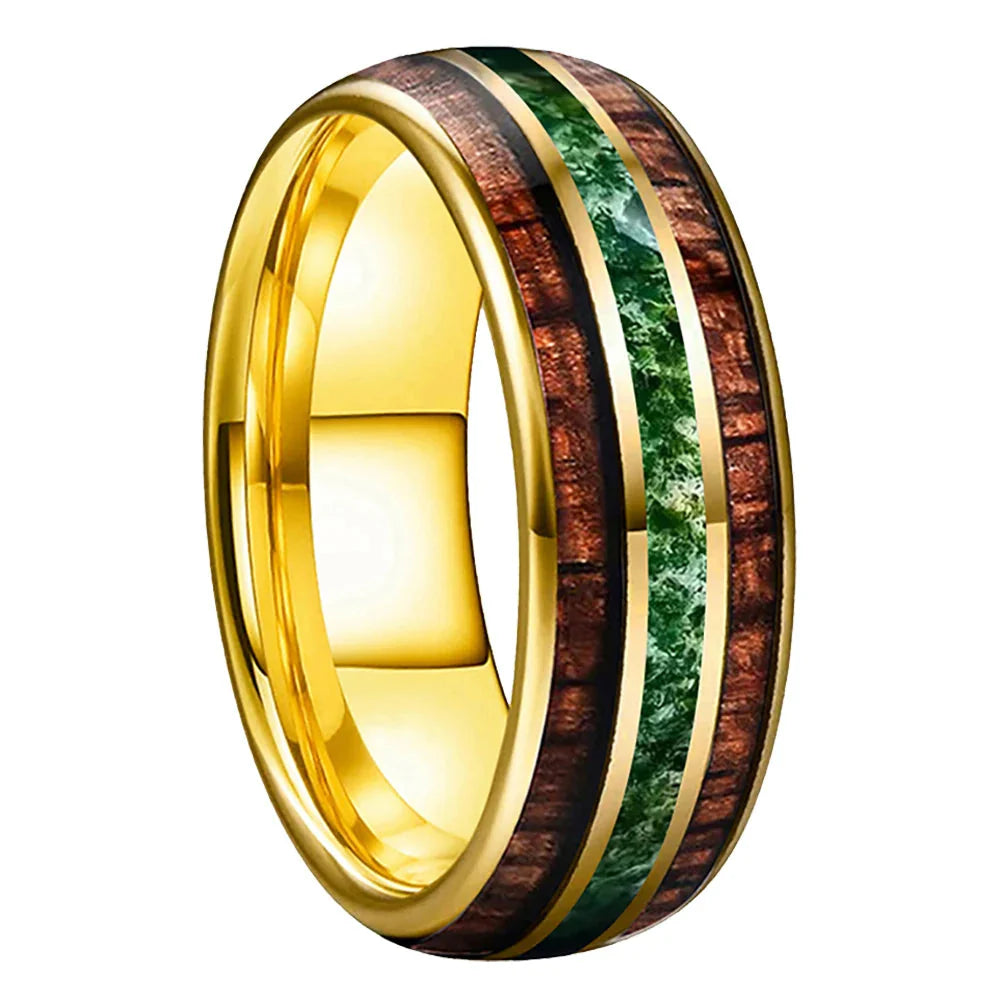 The Wildmoss - Koa Wood and Moss Agate Tungsten Ring