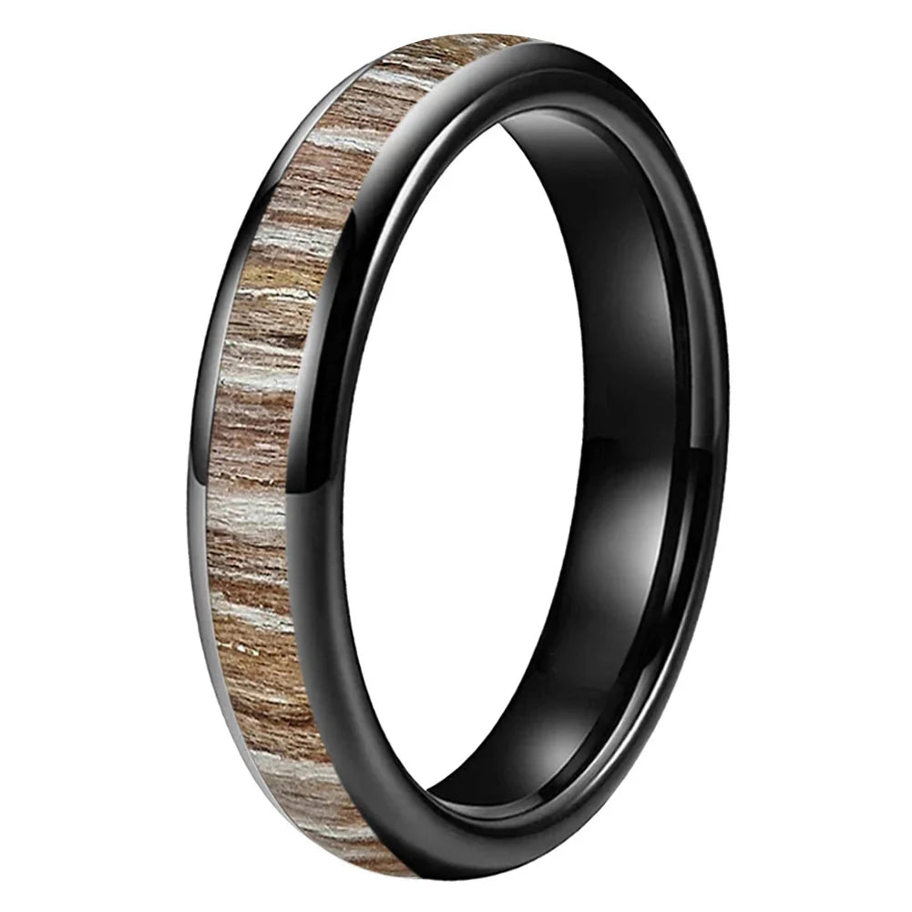 The Zebrano - Zebrawood Inlay Tungsten Ring - Black 4MM / 8 - rings