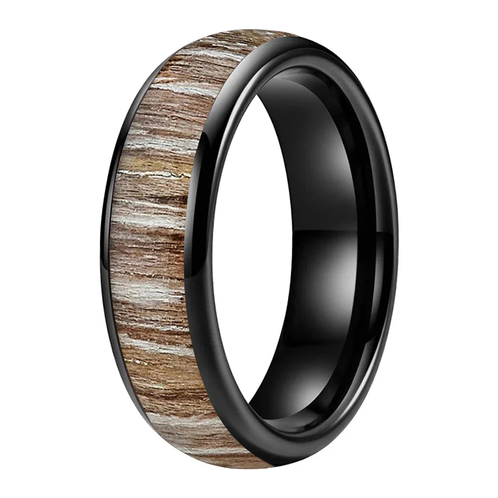 The Zebrano - Zebrawood Inlay Tungsten Ring - Black 6MM / 4 - rings