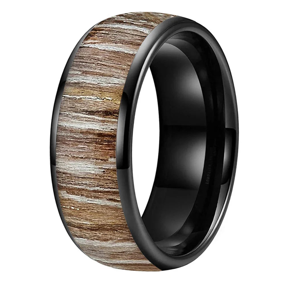The Zebrano - Zebrawood Inlay Tungsten Ring - Black 8MM / 4 - rings