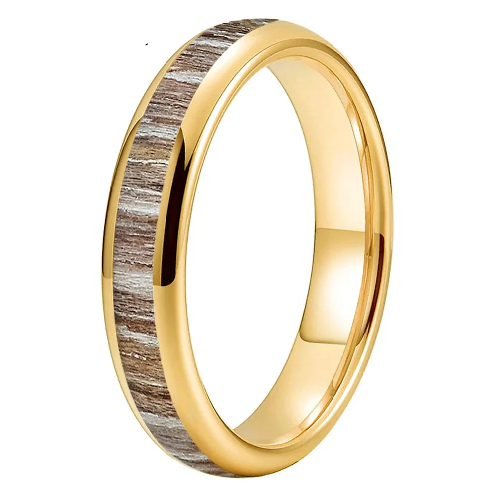 The Zebrano - Zebrawood Inlay Tungsten Ring - Gold 4MM / 5 - rings