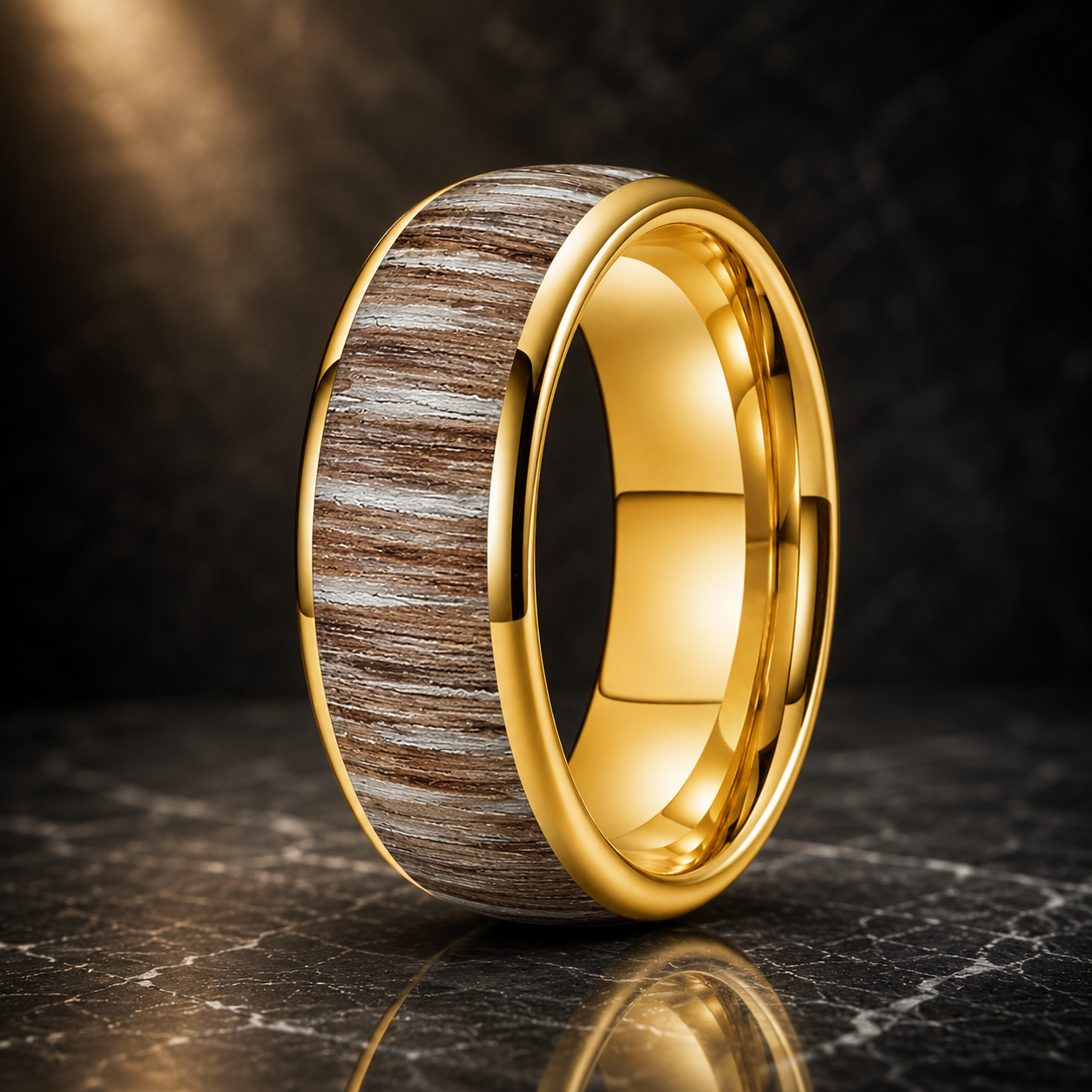 The Zebrano - Zebrawood Inlay Tungsten Ring - Gold 8MM / 4 - rings