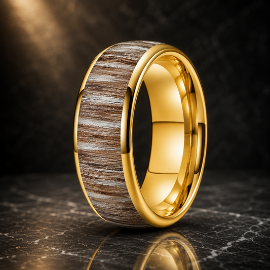 The Zebrano - Zebrawood Inlay Tungsten Ring - Gold 8MM / 4 - rings