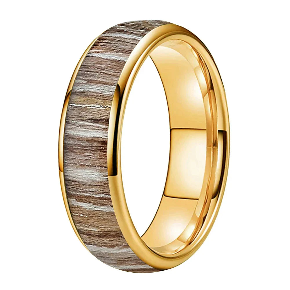 The Zebrano - Zebrawood Inlay Tungsten Ring - Gold MM / 15 - rings
