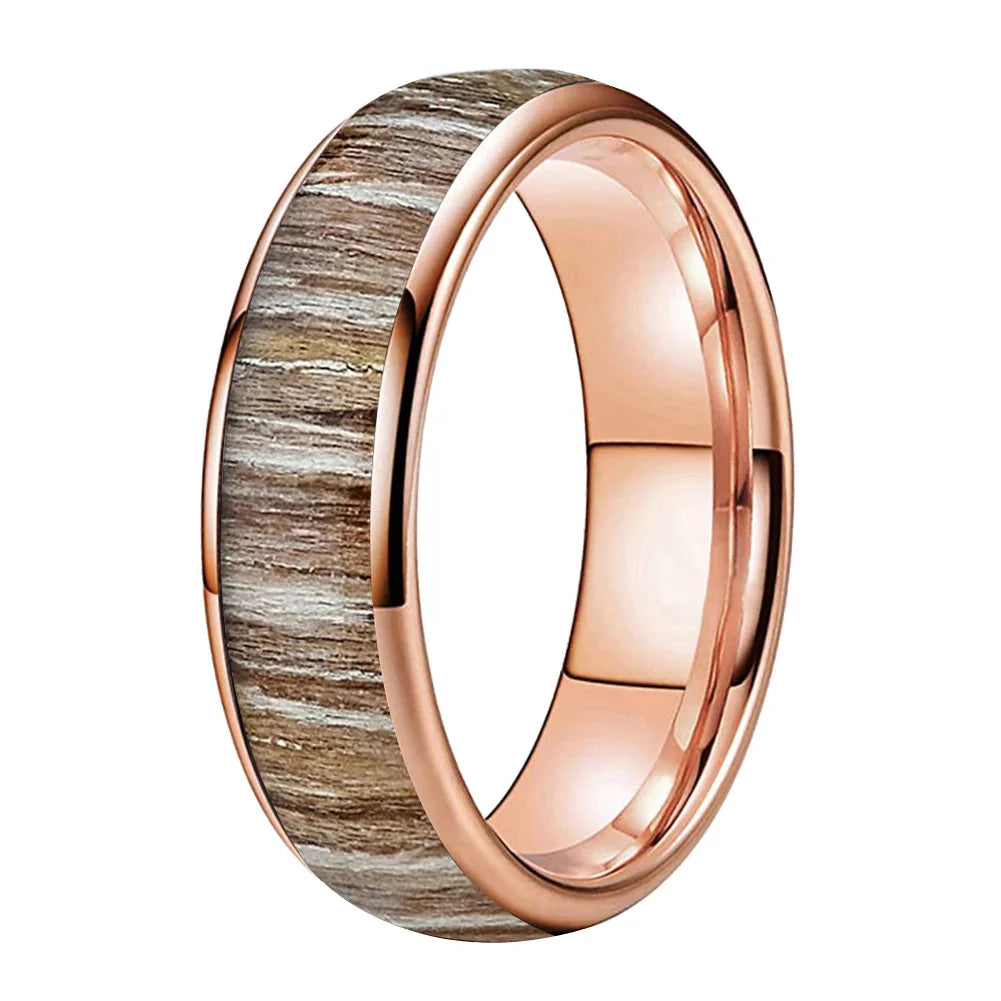 The Zebrano - Zebrawood Inlay Tungsten Ring - Rose 6MM / 7 - rings