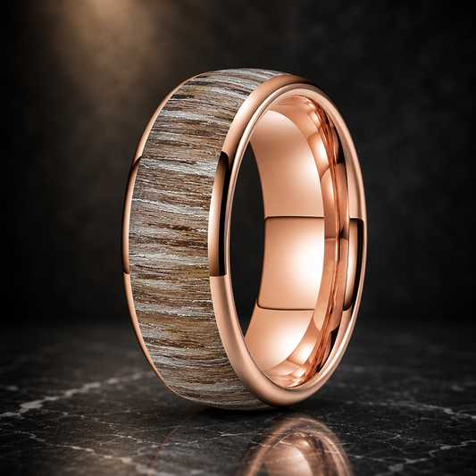 The Zebrano - Zebrawood Inlay Tungsten Ring - Rose 8MM / 12.5 - rings