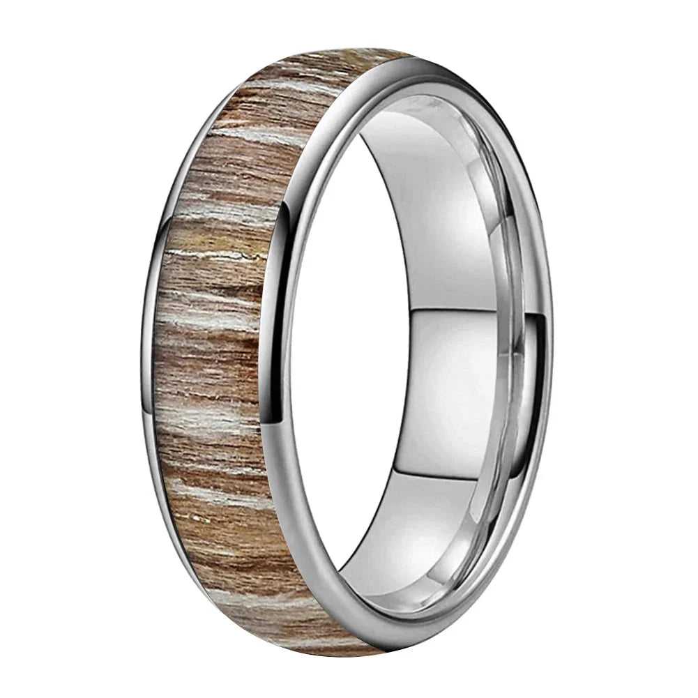 The Zebrano - Zebrawood Inlay Tungsten Ring - Silver 6MM / 8.5 - rings