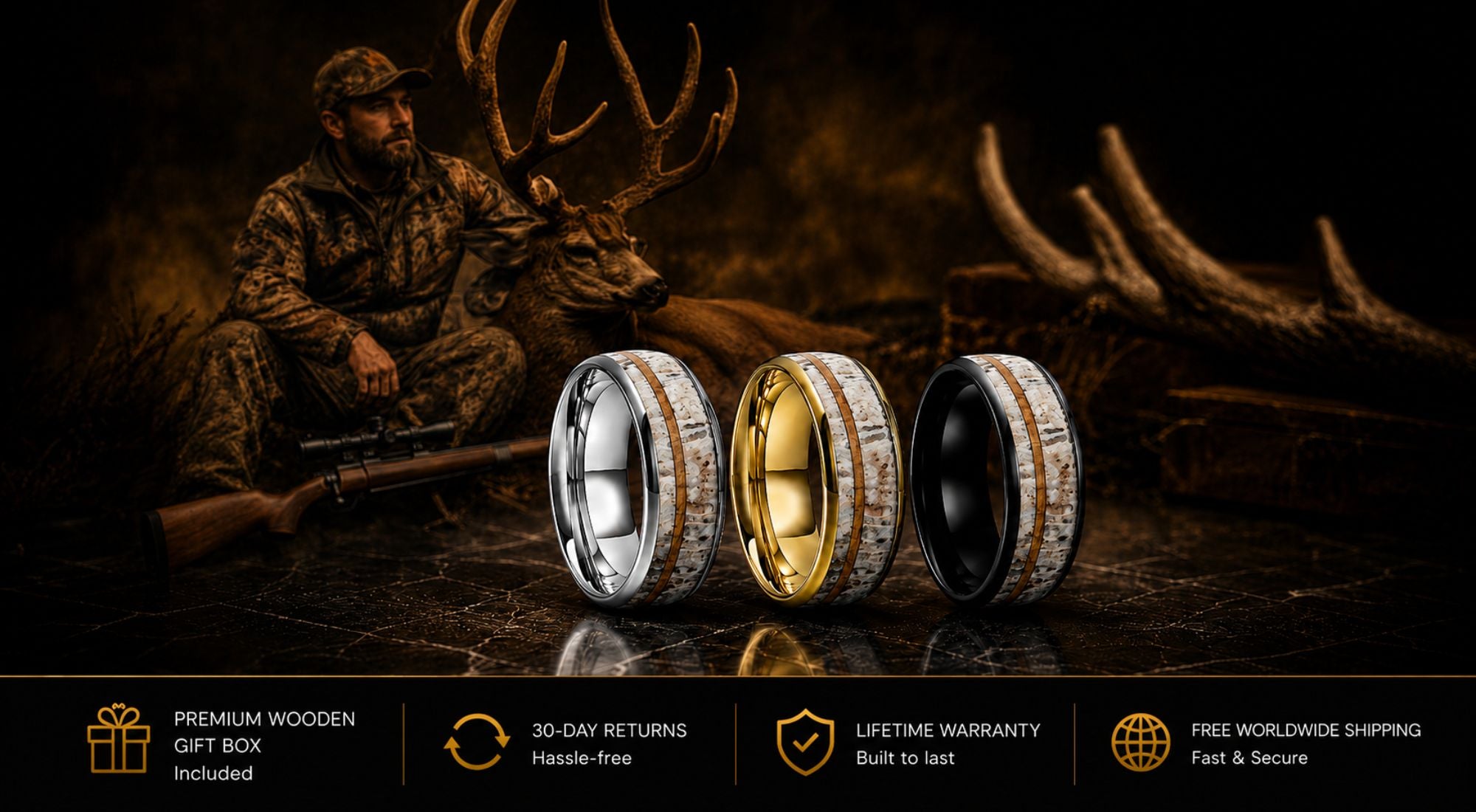 The Antlerwood - Deer Antler and Wood Tungsten Ring