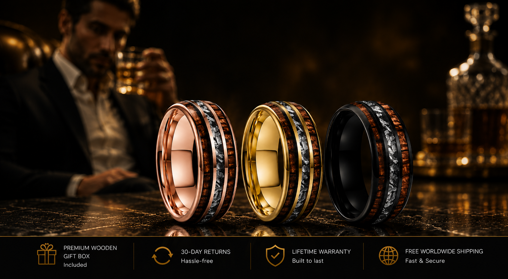 wood tungsten rings